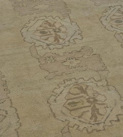 Contemporary Hand-Woven Beige Wool Floral Oushak-Inspired Rug