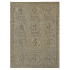 Contemporary Hand-Woven Beige Wool Floral Oushak-Inspired Rug