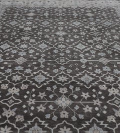 Contemporary Hand-woven Brown and Blue Oushak-Inspired Rug