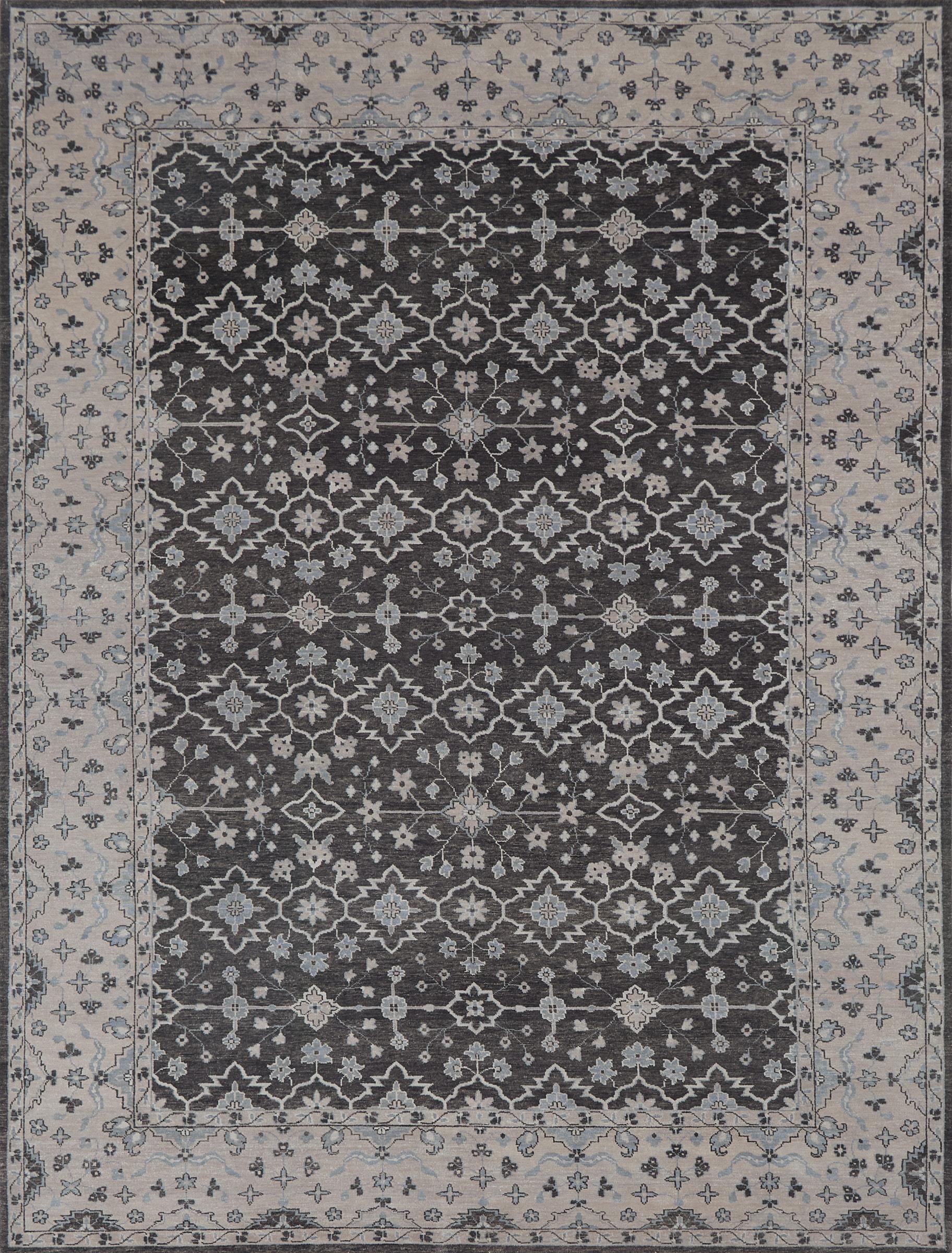 Contemporary Hand-woven Brown and Blue Oushak-Inspired Rug