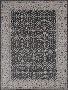 Contemporary Hand-woven Brown and Blue Oushak-Inspired Rug