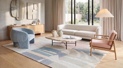 Contemporary Hand-Woven Modernist Abstract Wool Rug in Muted Pastel Color Block