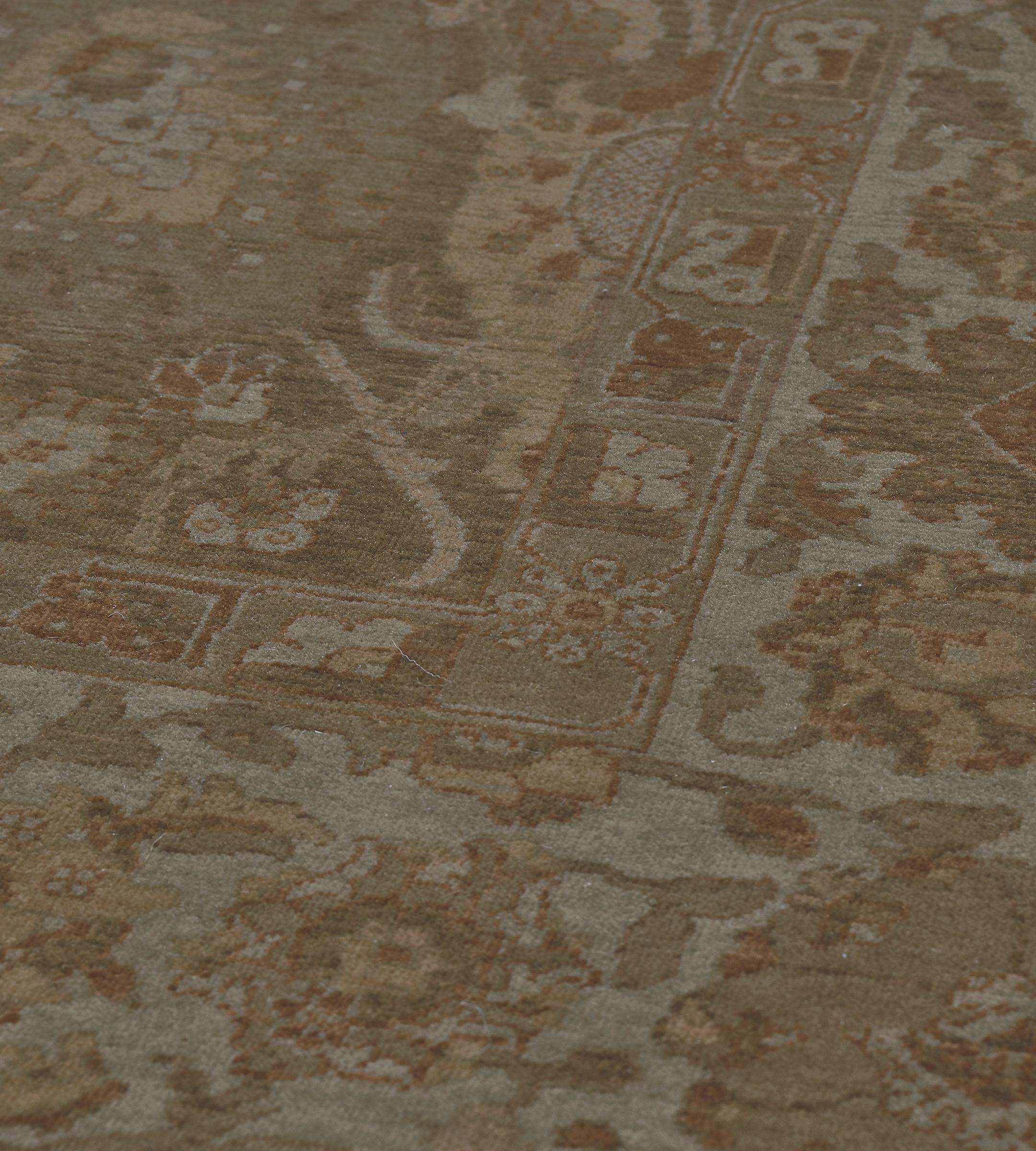 Contemporary Hand-Woven Muted Brown Floral Tabriz Inspired Rug For Sale 3