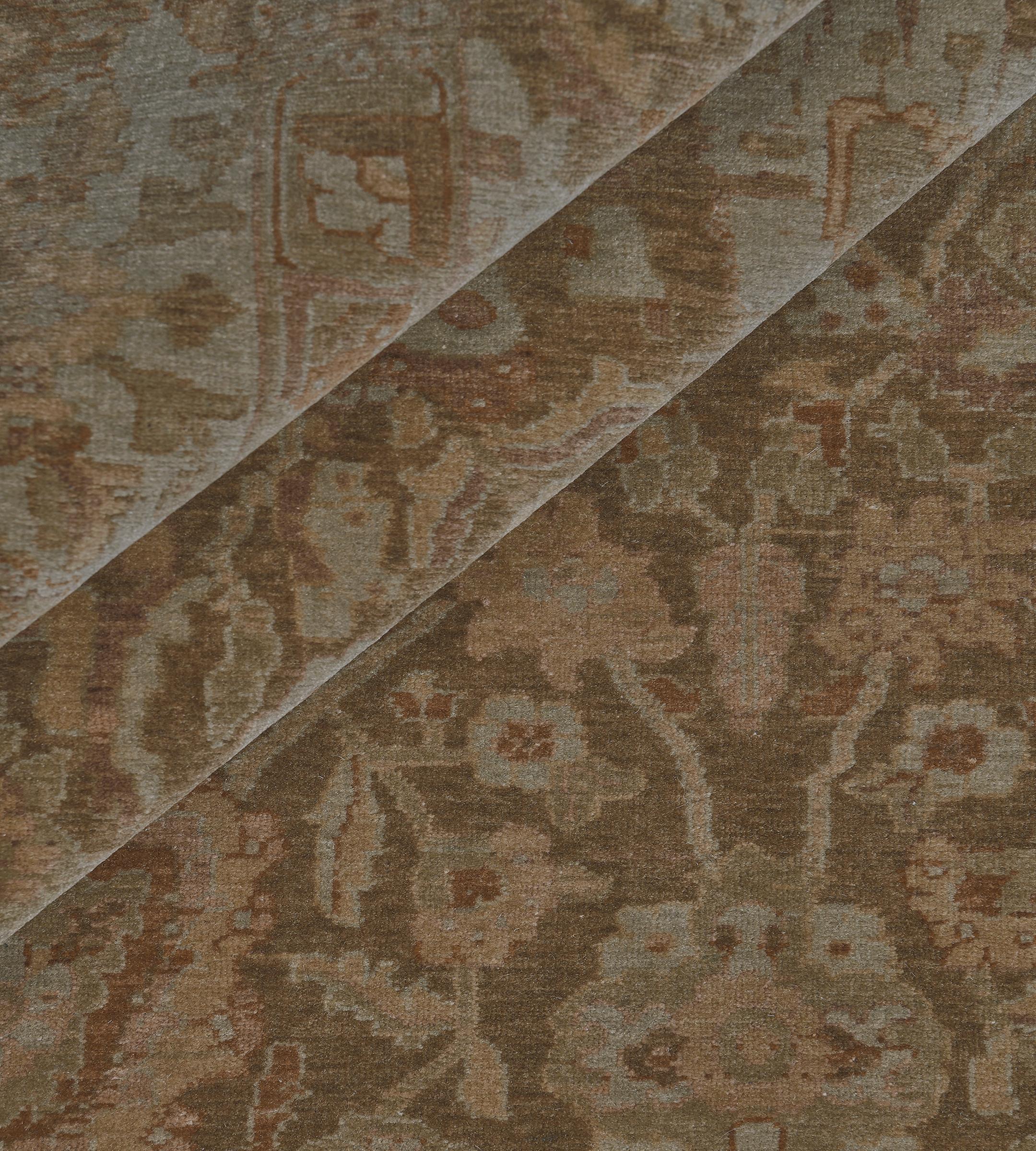 Contemporary Hand-Woven Muted Brown Floral Tabriz Inspired Rug For Sale 5