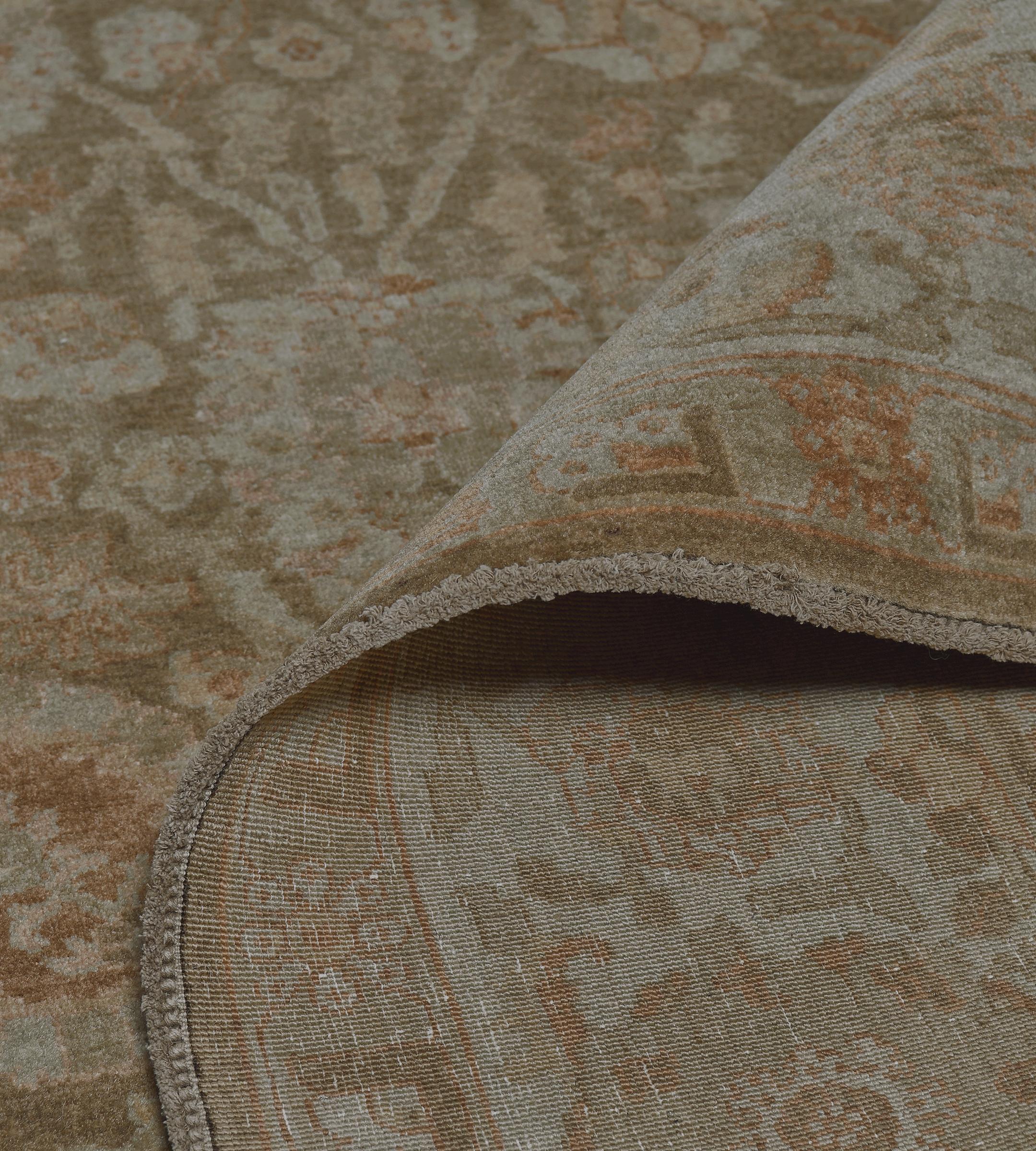 Contemporary Hand-Woven Muted Brown Floral Tabriz Inspired Rug For Sale 6