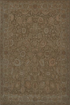 Tapis contemporain d'inspiration Tabriz, tissé à la main, à motifs floraux en sourdine, de couleur Brown