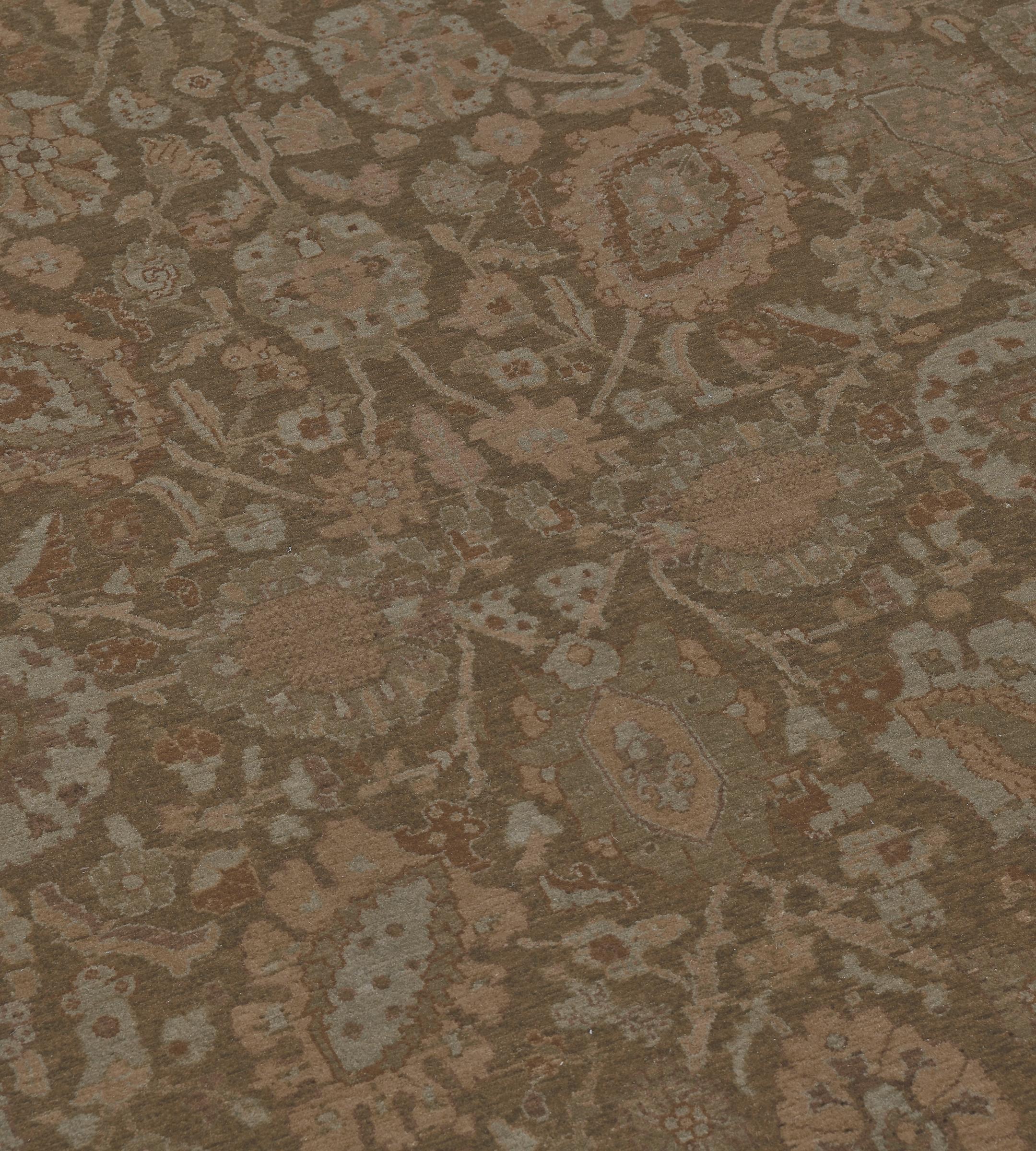 Skilfully created in Turkey, this beautiful Tabriz features a soothing almond color field and an exceptionally fine weave. 100% natural wood pile. Brand new.
   