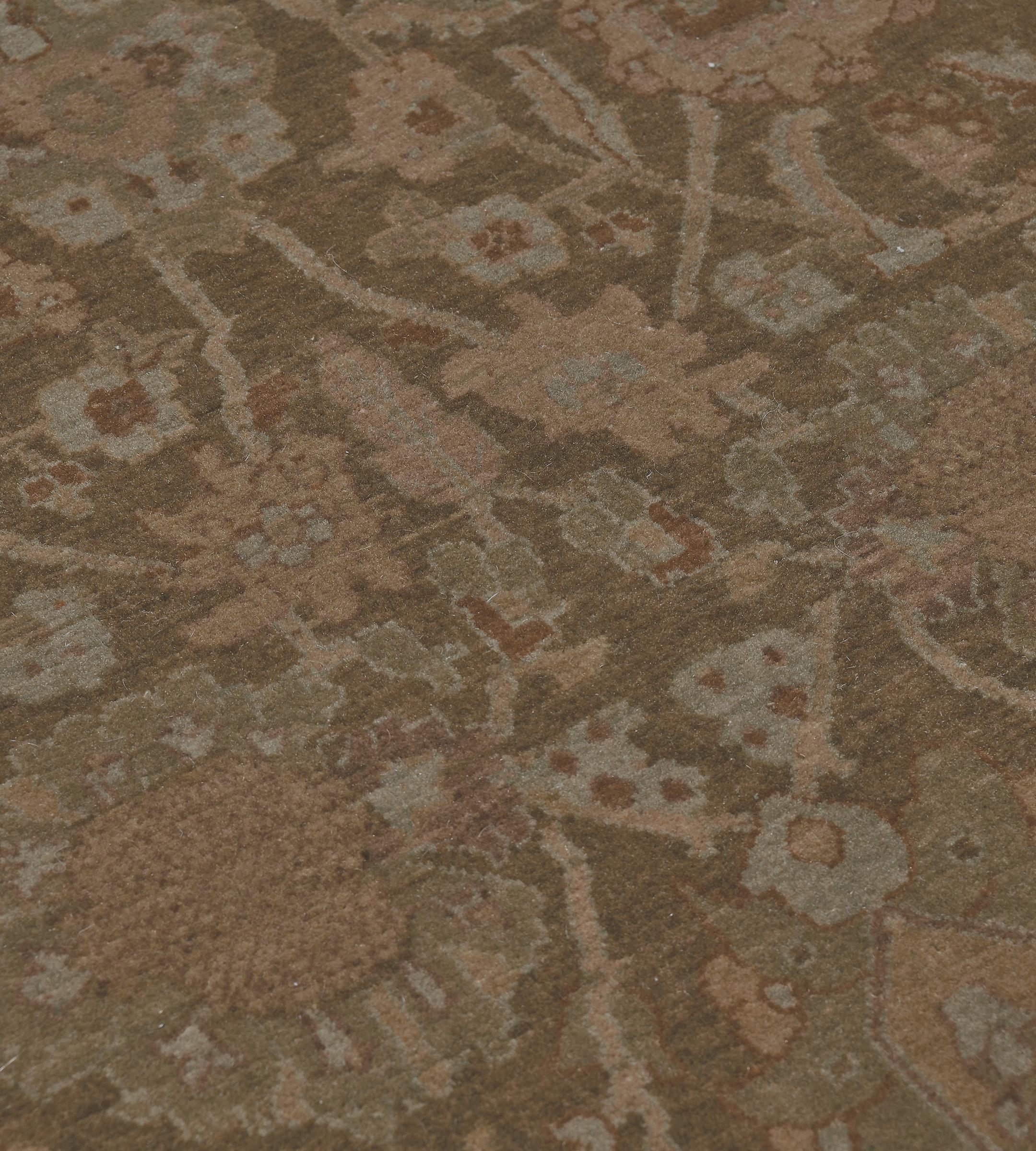 Contemporary Hand-Woven Muted Brown Floral Tabriz Inspired Rug In New Condition For Sale In West Hollywood, CA