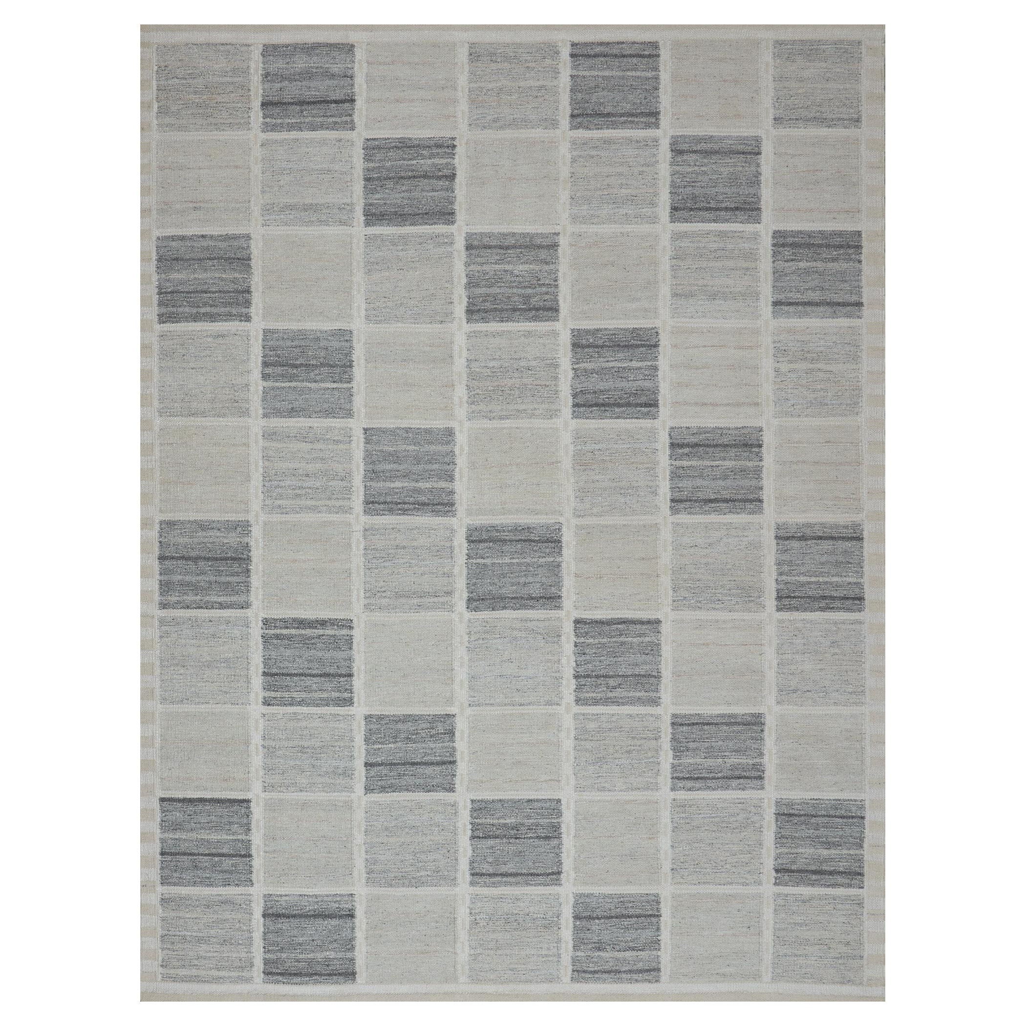 Tapis de laine contemporain tissé à la main d'inspiration suédoise