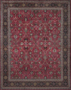 Contemporary Hand-Woven Wool Red Persian Tabriz Rug