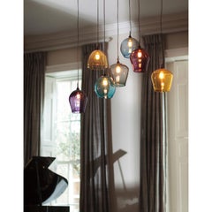 Contemporary Handblown Colored Glass Pendant, Garnet Red, Grey, Purple, Blue