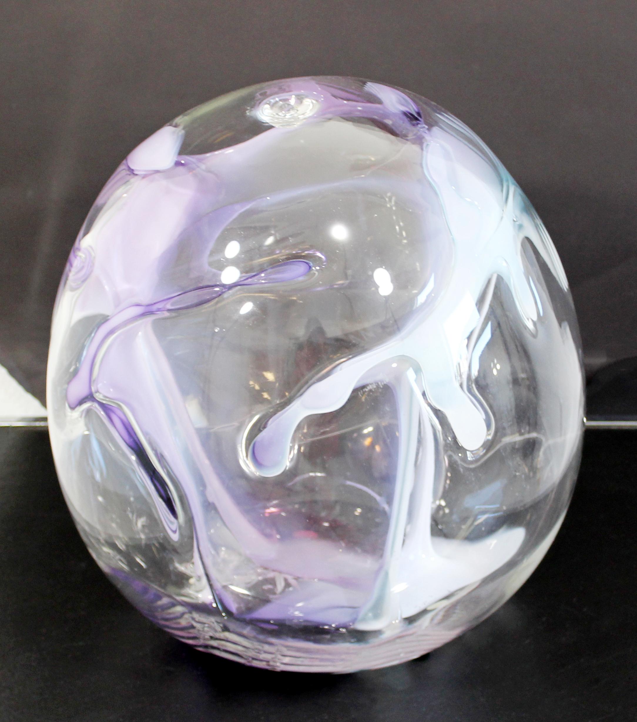 For your consideration is an incredible, purple glass art orb table sculpture, 