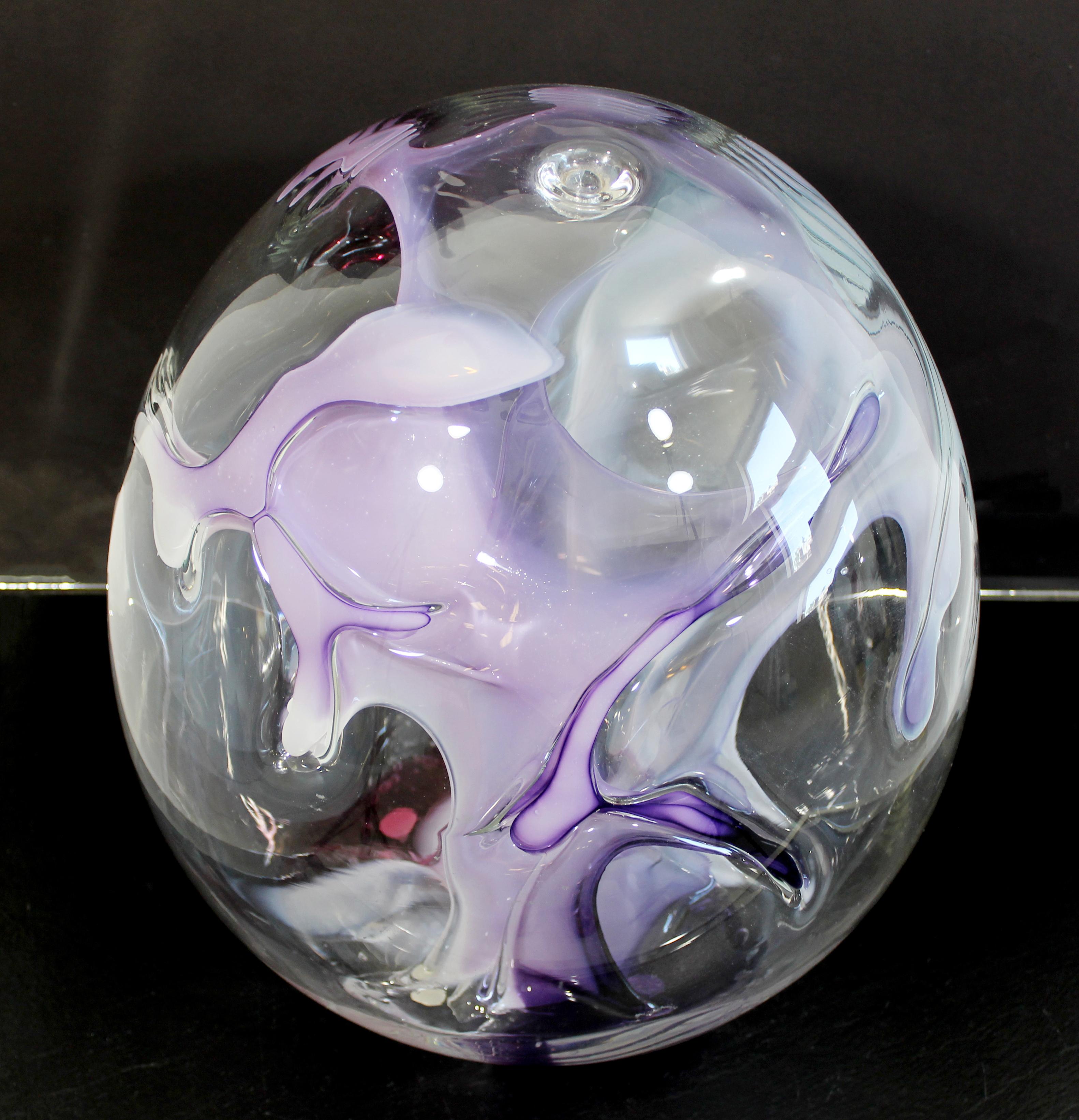 Contemporary Handblown Glass Art Orb Table Sculpture Signed Peter Bramhall, 1990 In Good Condition In Keego Harbor, MI