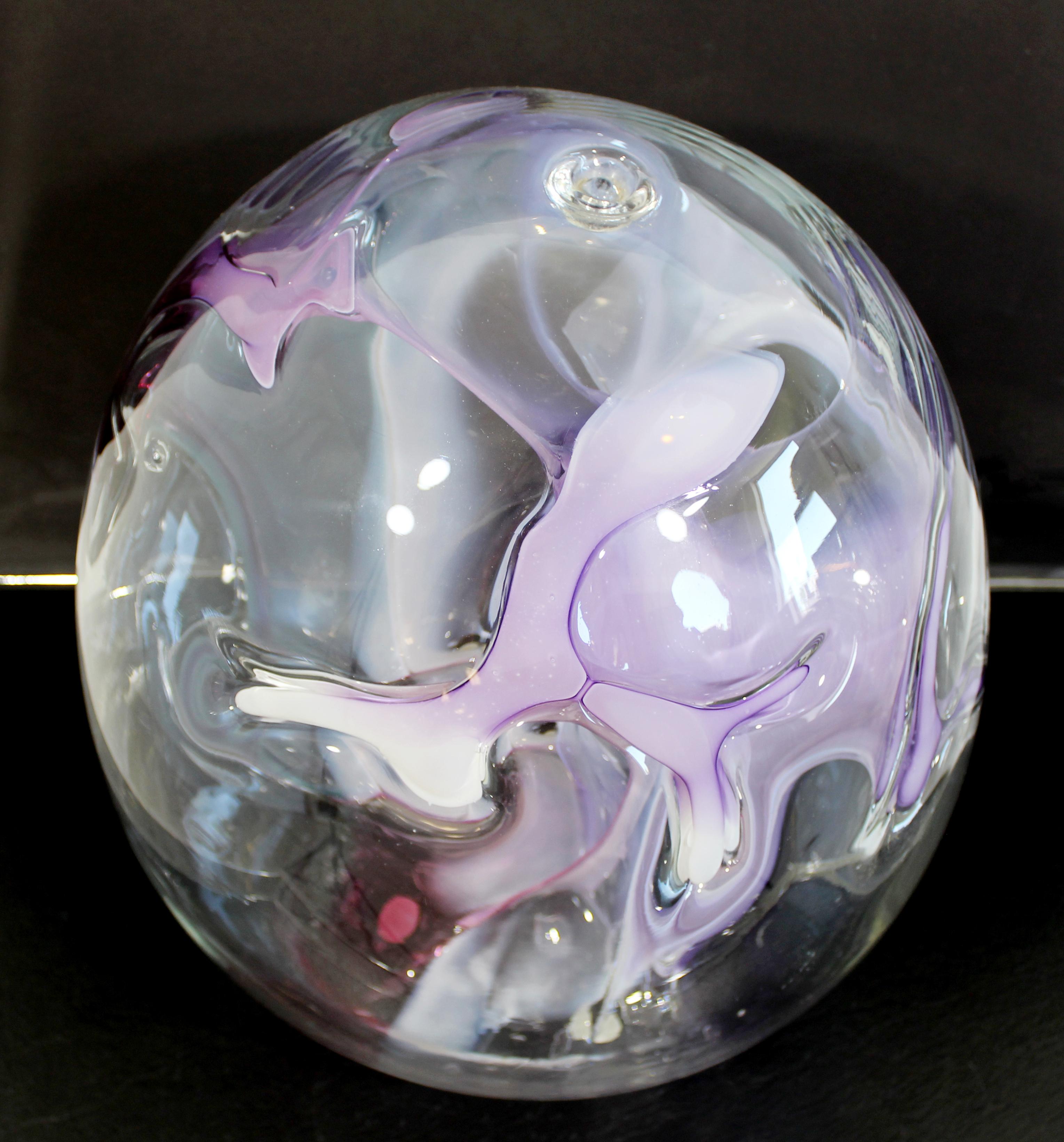 Late 20th Century Contemporary Handblown Glass Art Orb Table Sculpture Signed Peter Bramhall, 1990