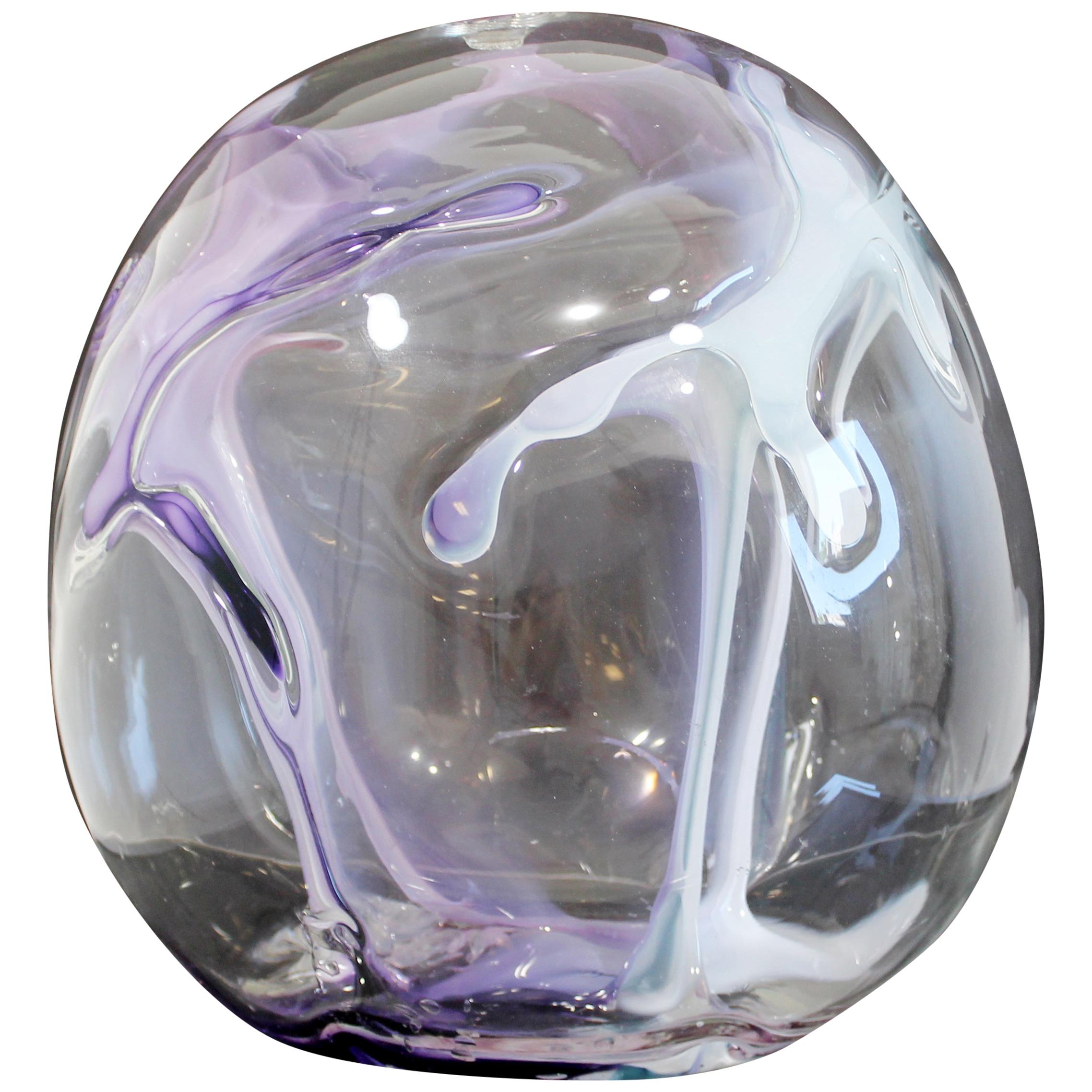 Contemporary Handblown Glass Art Orb Table Sculpture Signed Peter Bramhall, 1990