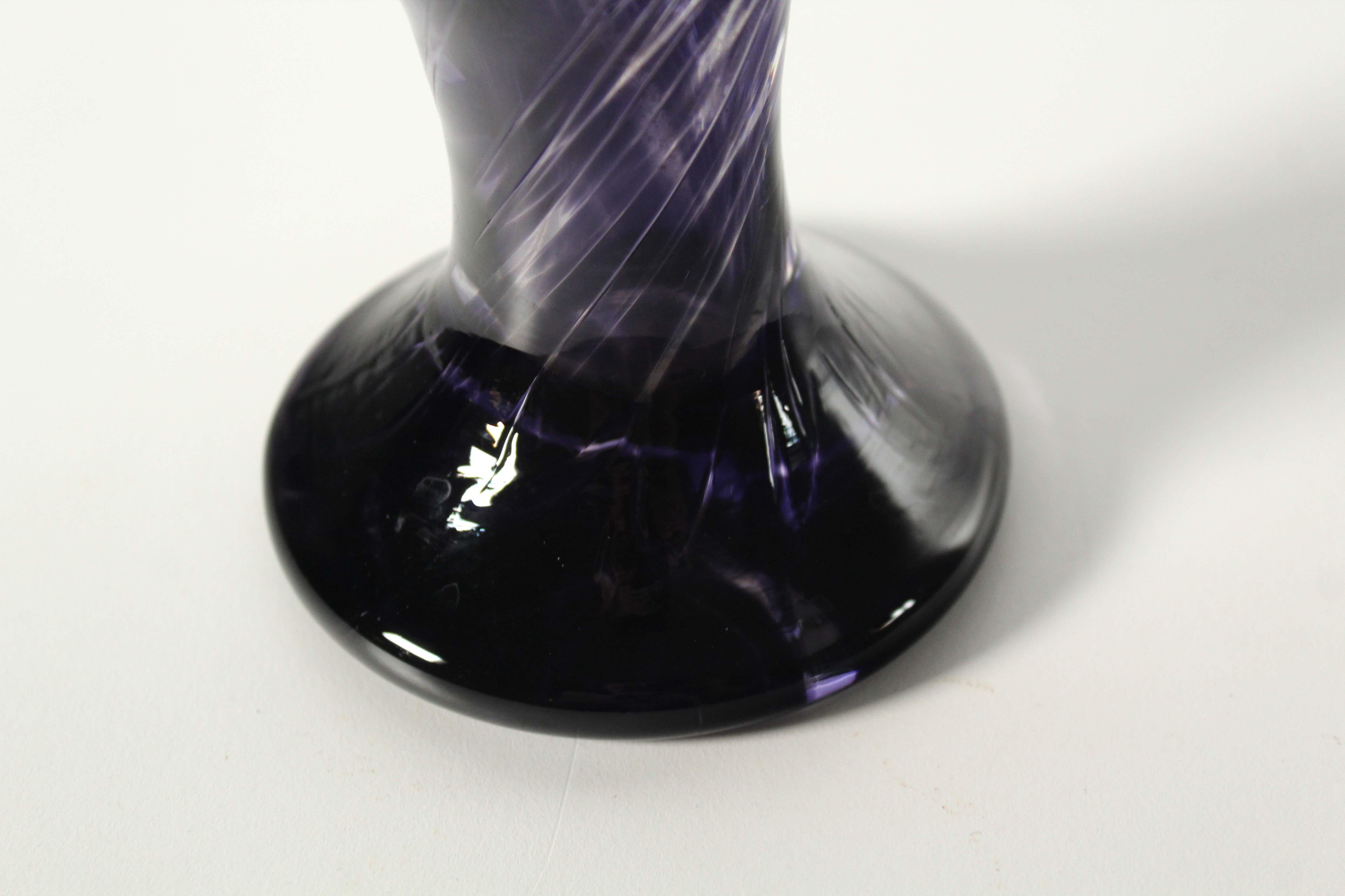 20th Century Contemporary Handblown Glass Vase Indigo with Swirl Design For Sale