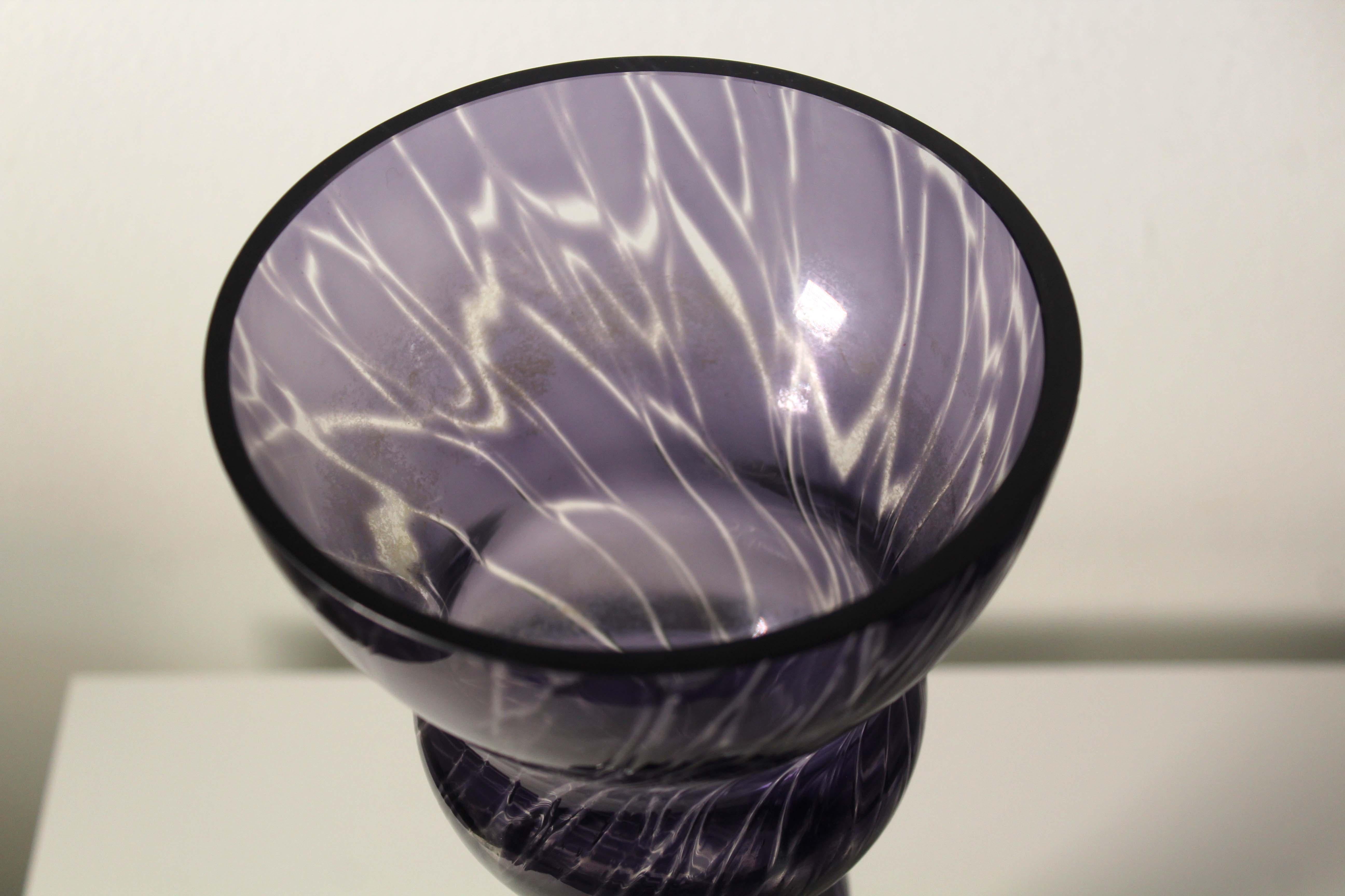 Blown Glass Contemporary Handblown Glass Vase Indigo with Swirl Design For Sale