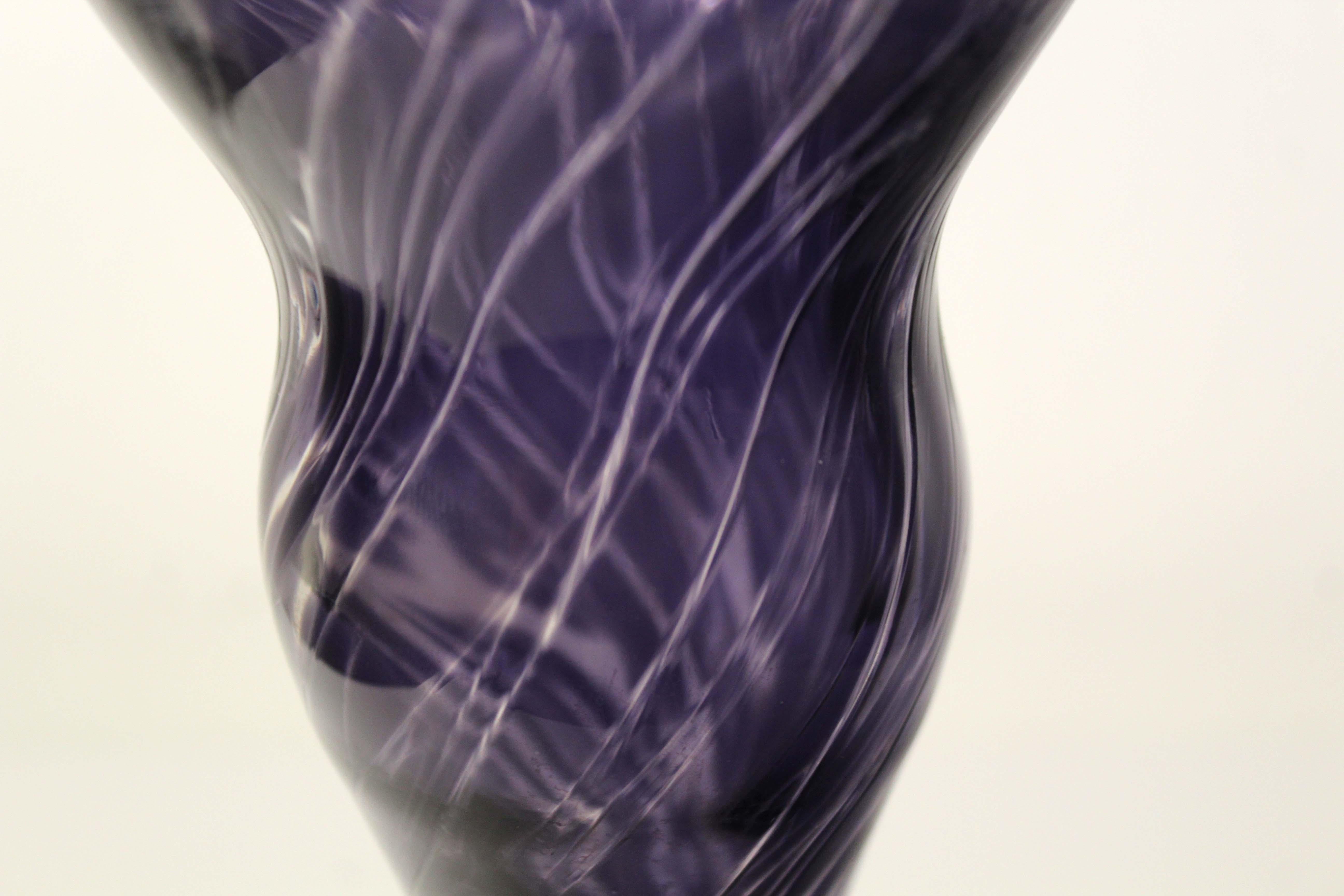 Contemporary Handblown Glass Vase Indigo with Swirl Design For Sale 1