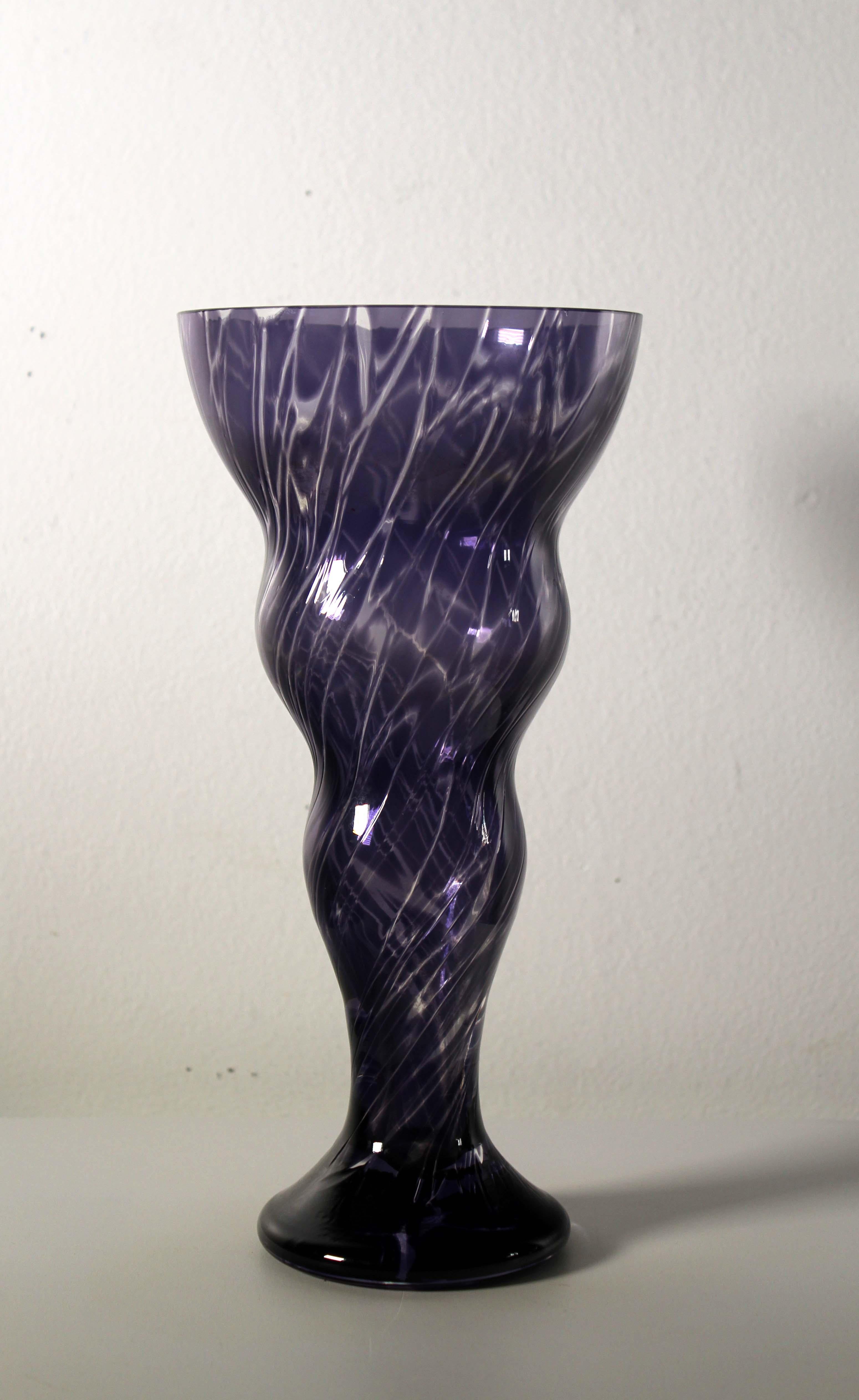 Contemporary Handblown Glass Vase Indigo with Swirl Design For Sale 3