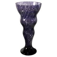 Vintage Contemporary Handblown Glass Vase Indigo with Swirl Design