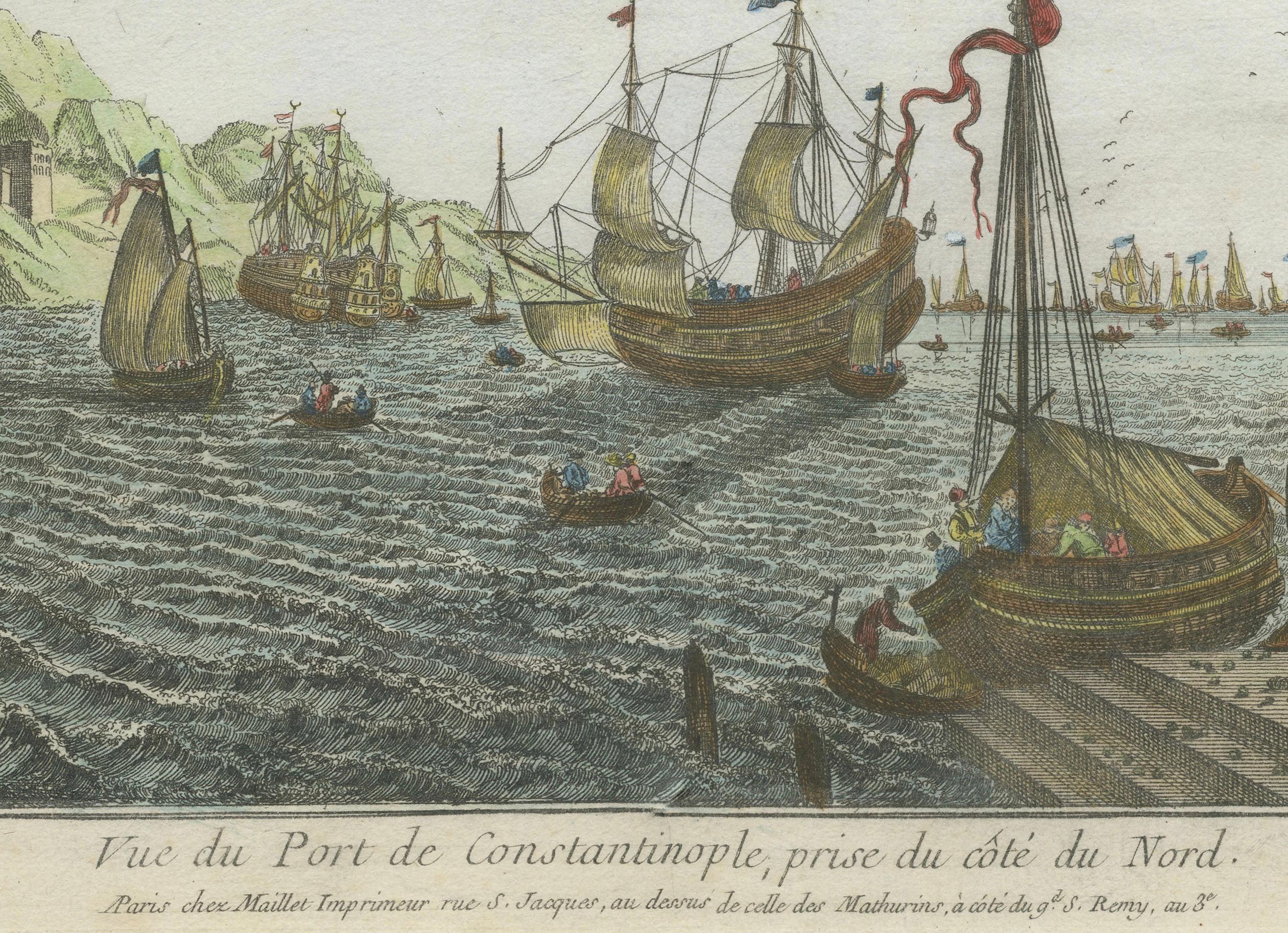 Zeitgenössische handkolorierte optische Ansicht von Konstantinopel, um 1760 (Papier) im Angebot