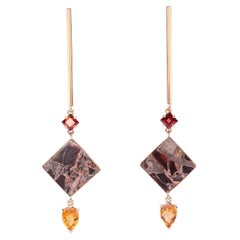 Contemporary Handcrafted 18 Karat Yellow Gold Garnet Citrine Design Earrings