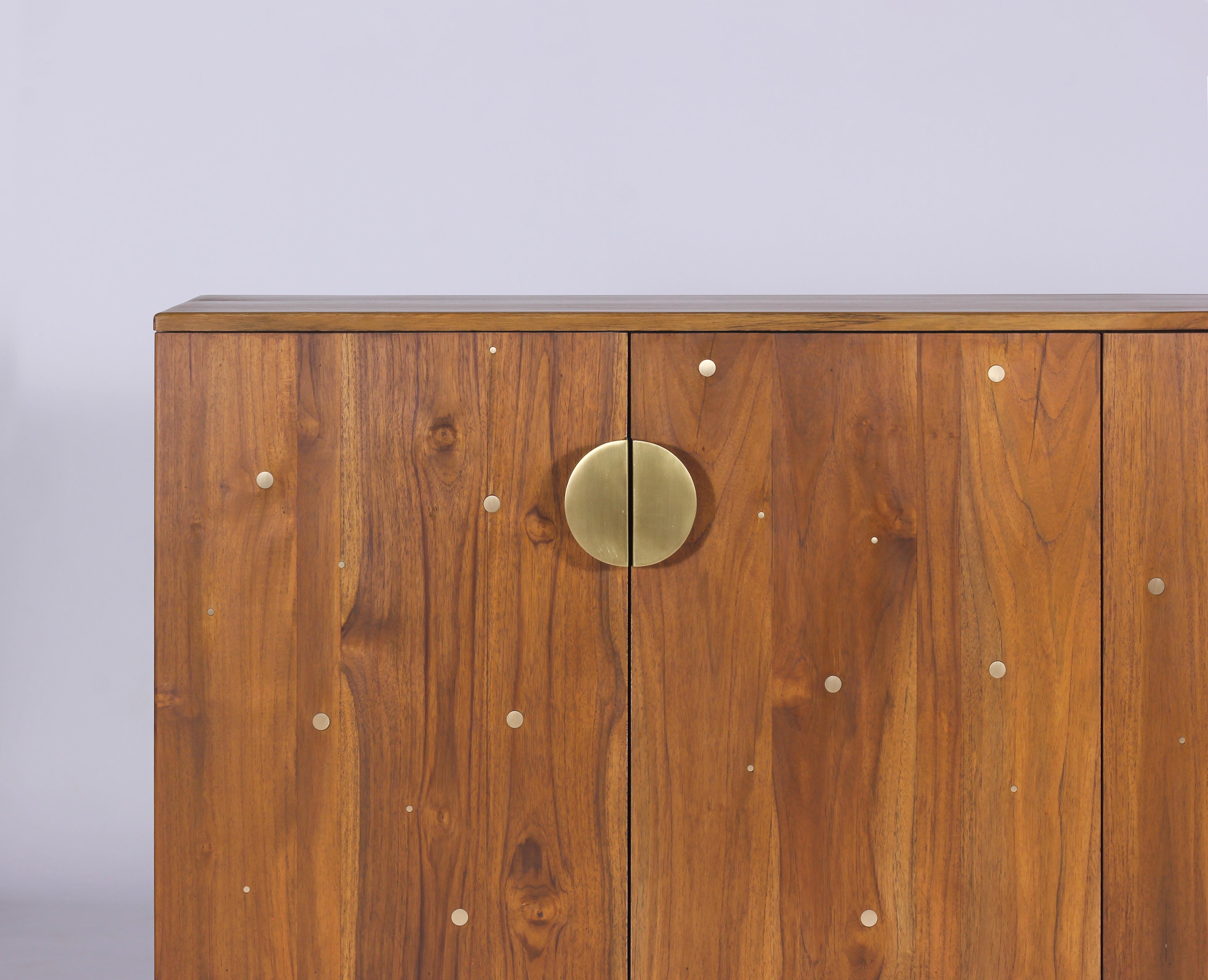 Chamfered Contemporary Solid Oak Night Sky Credenza/Cabinet Handcrafted with Brass Inlay
