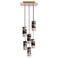 Minimalist 6 Light Chandelier Gold Black Marble Handmade by Formaminima