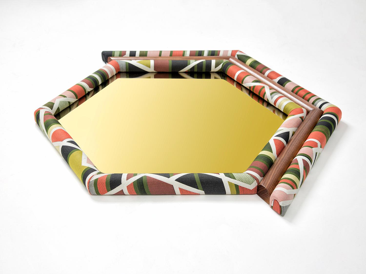 Contemporary Handcrafted American White Oak Yellow Pontiac Hexagon Mirror In New Condition For Sale In New York, NY