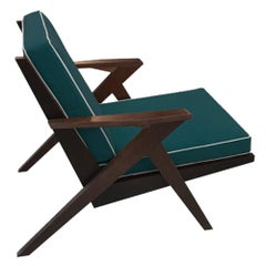 Contemporary Armchair in Wooden Structure and Green Velvet Finish