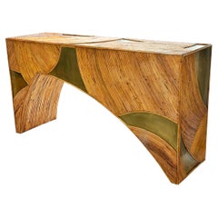 Contemporary Handcrafted Bamboo and Brass Console, Spain, 2022