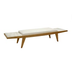Contemporary Handcrafted Bench "Aenos" in Wood and Marble Base by Anaktae