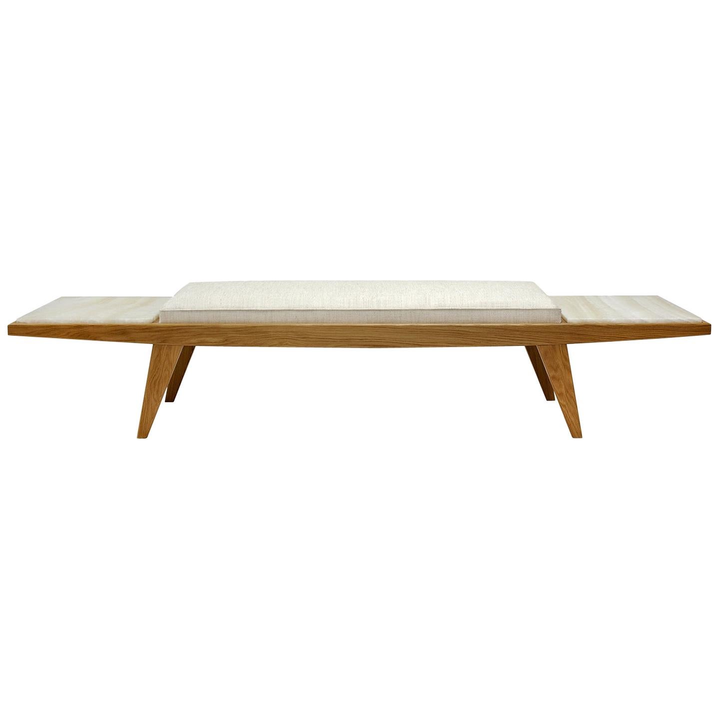 Contemporary Handcrafted Bench "Aenos" in Wood and Marble Base by Anaktae