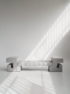 Contemporary Handcrafted Bench AURORA in Linen Upholstery, by Anaktae