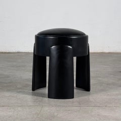 Sculptural Black Ash Wood Stool with Premium G. A. Full-Grain Leather, FORME