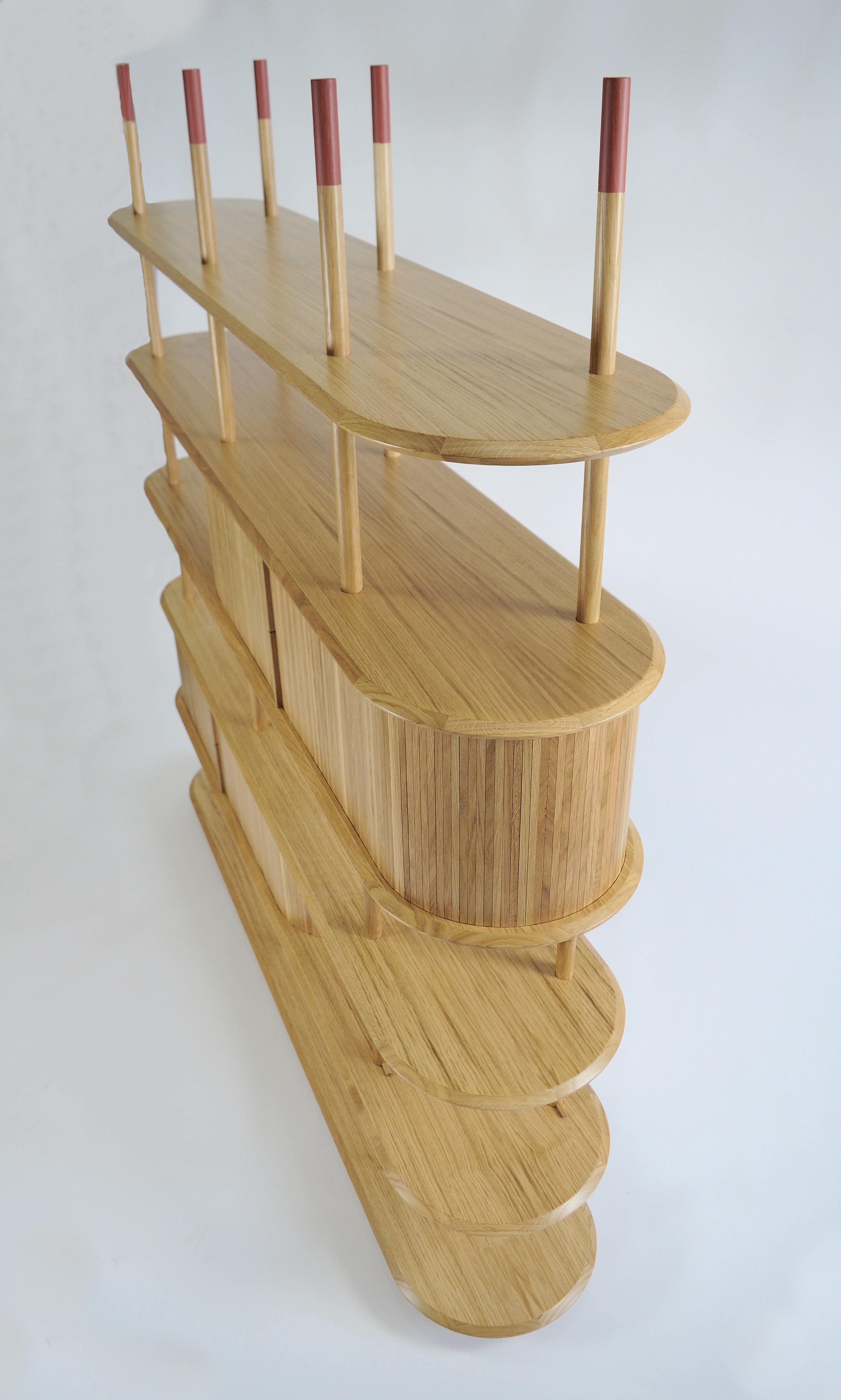 Italian Contemporary Handcrafted Bookcase, Shelf Sideboard, Cabinet Oak Wood Frommedulum For Sale
