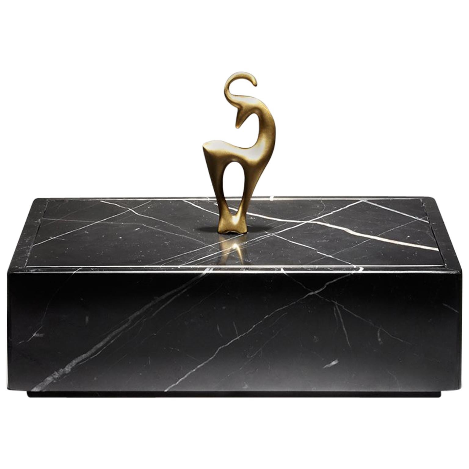 Contemporary Handmade Rectangular Box "Elaphos" Marble - Brass Handle by Anaktae For Sale