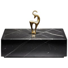 Used Contemporary Handmade Rectangular Box "Elaphos" Marble - Brass Handle by Anaktae