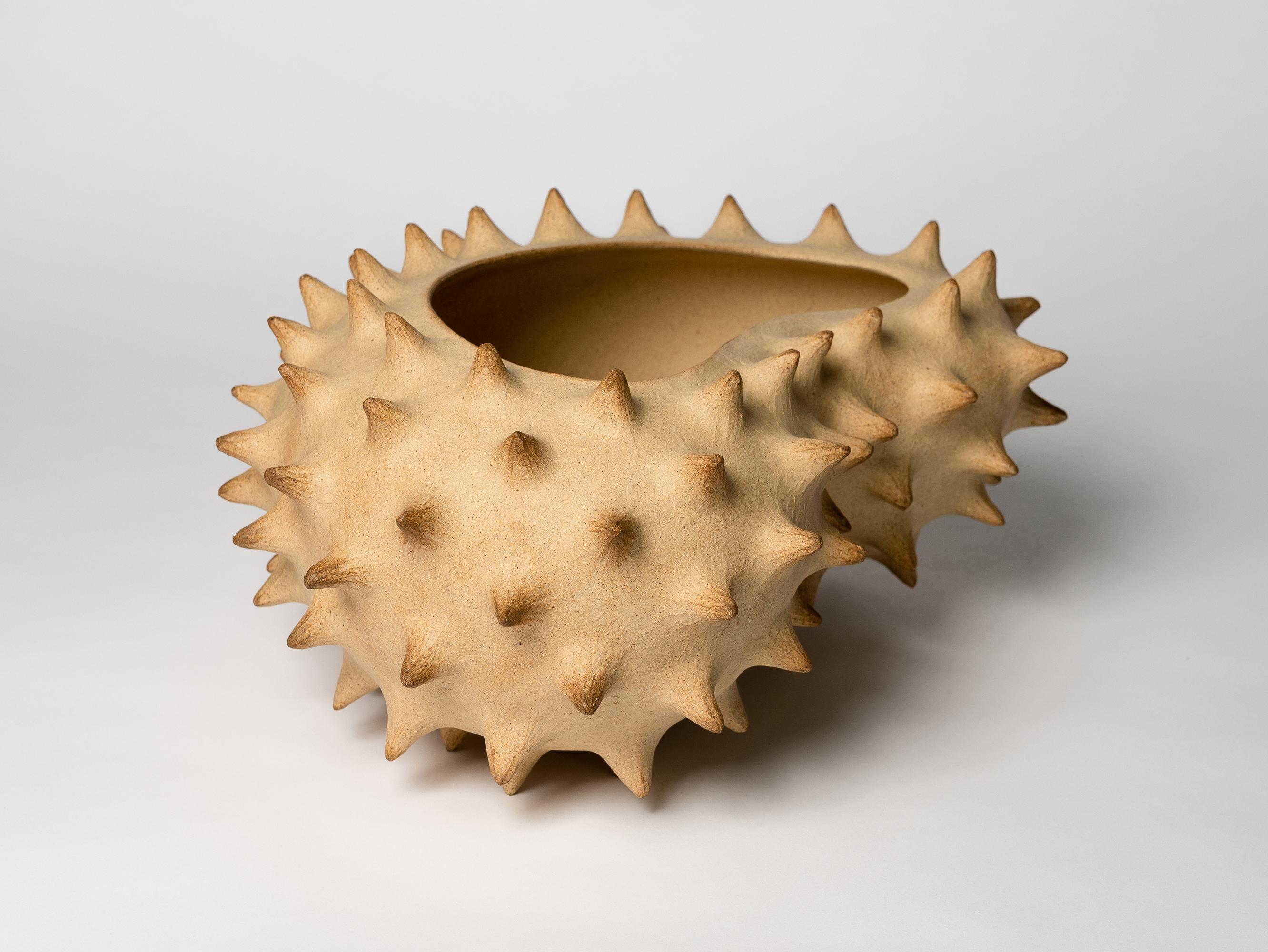 Hand-Crafted Contemporary Handcrafted brown ceramic Large Spiked Bowl by Julie Bergeron For Sale