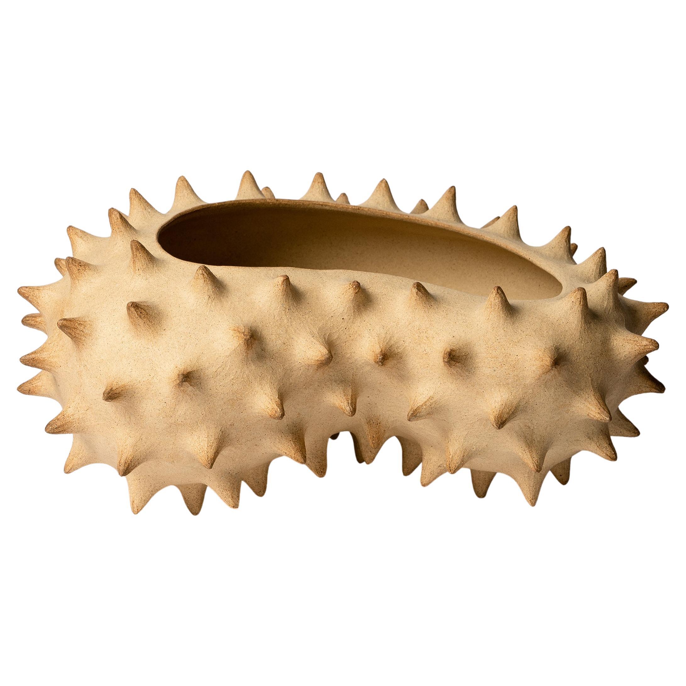Contemporary Handcrafted brown ceramic Large Spiked Bowl by Julie Bergeron For Sale