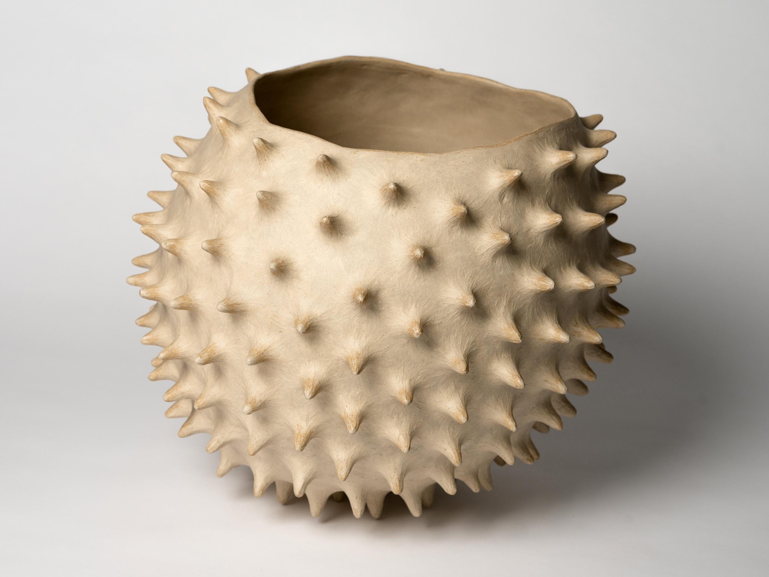 French Contemporary Handcrafted brown ceramic Large Spiked shell by Julie Bergeron For Sale