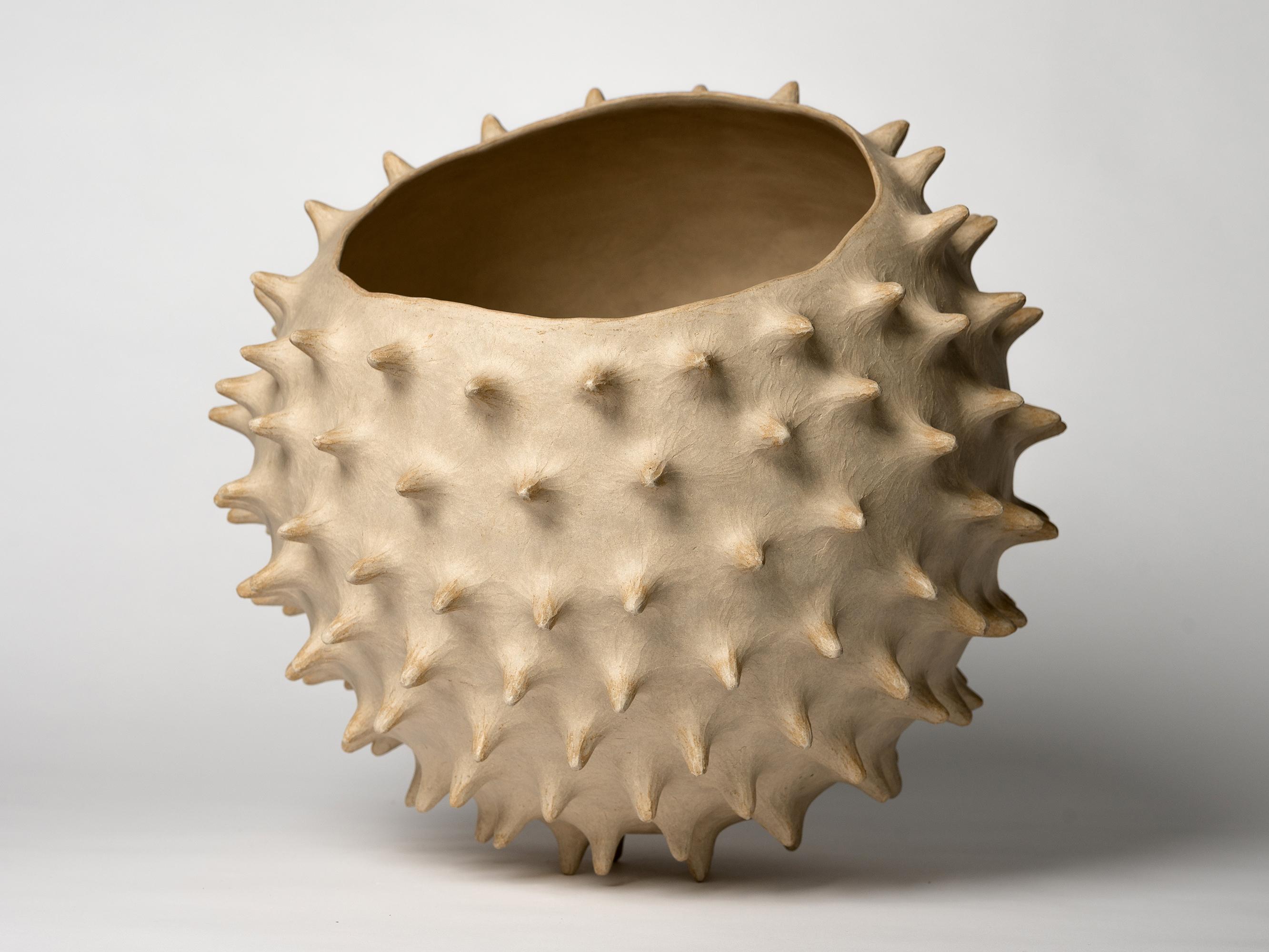 Hand-Crafted Contemporary Handcrafted brown ceramic Large Spiked shell by Julie Bergeron For Sale