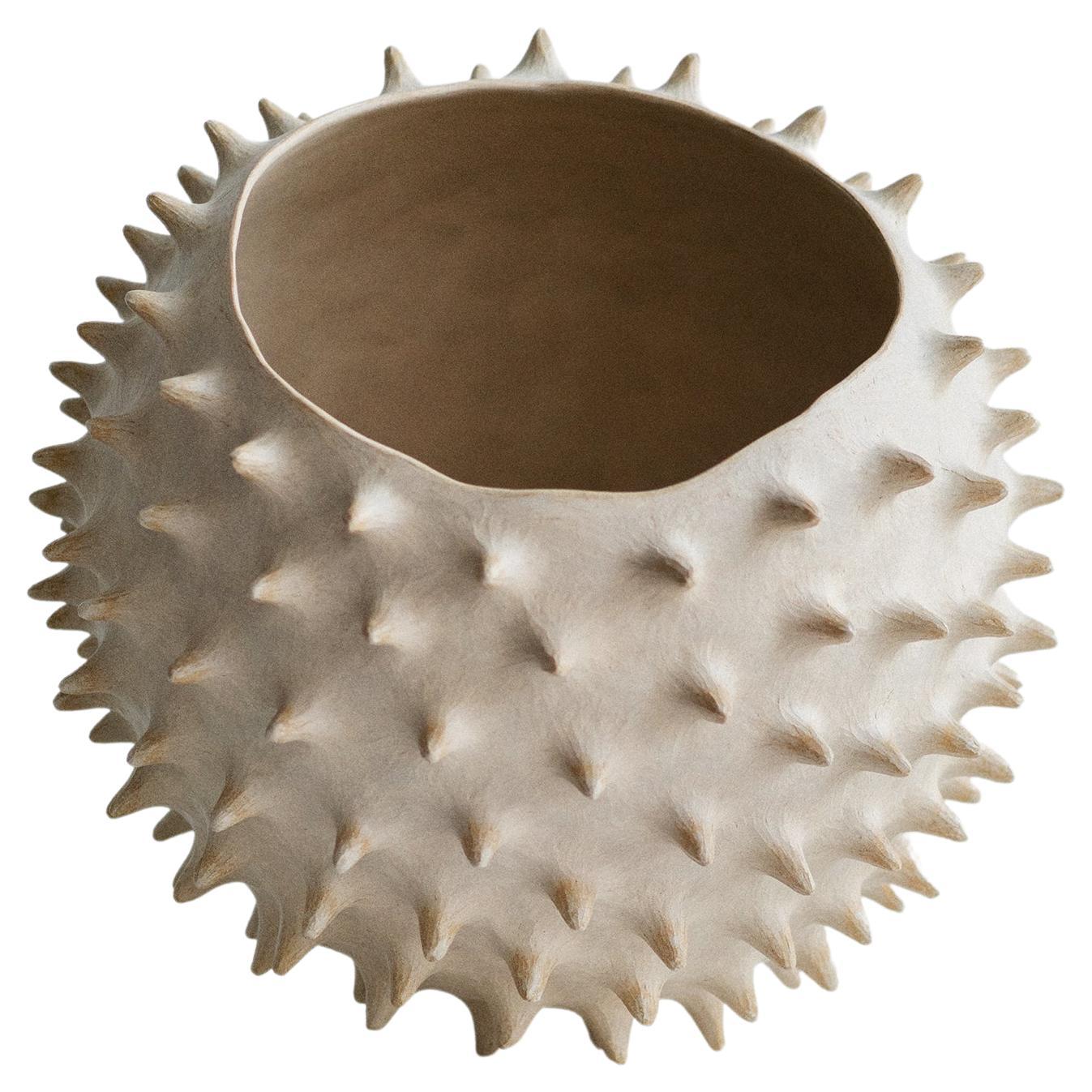Contemporary Handcrafted brown ceramic Large Spiked shell by Julie Bergeron For Sale