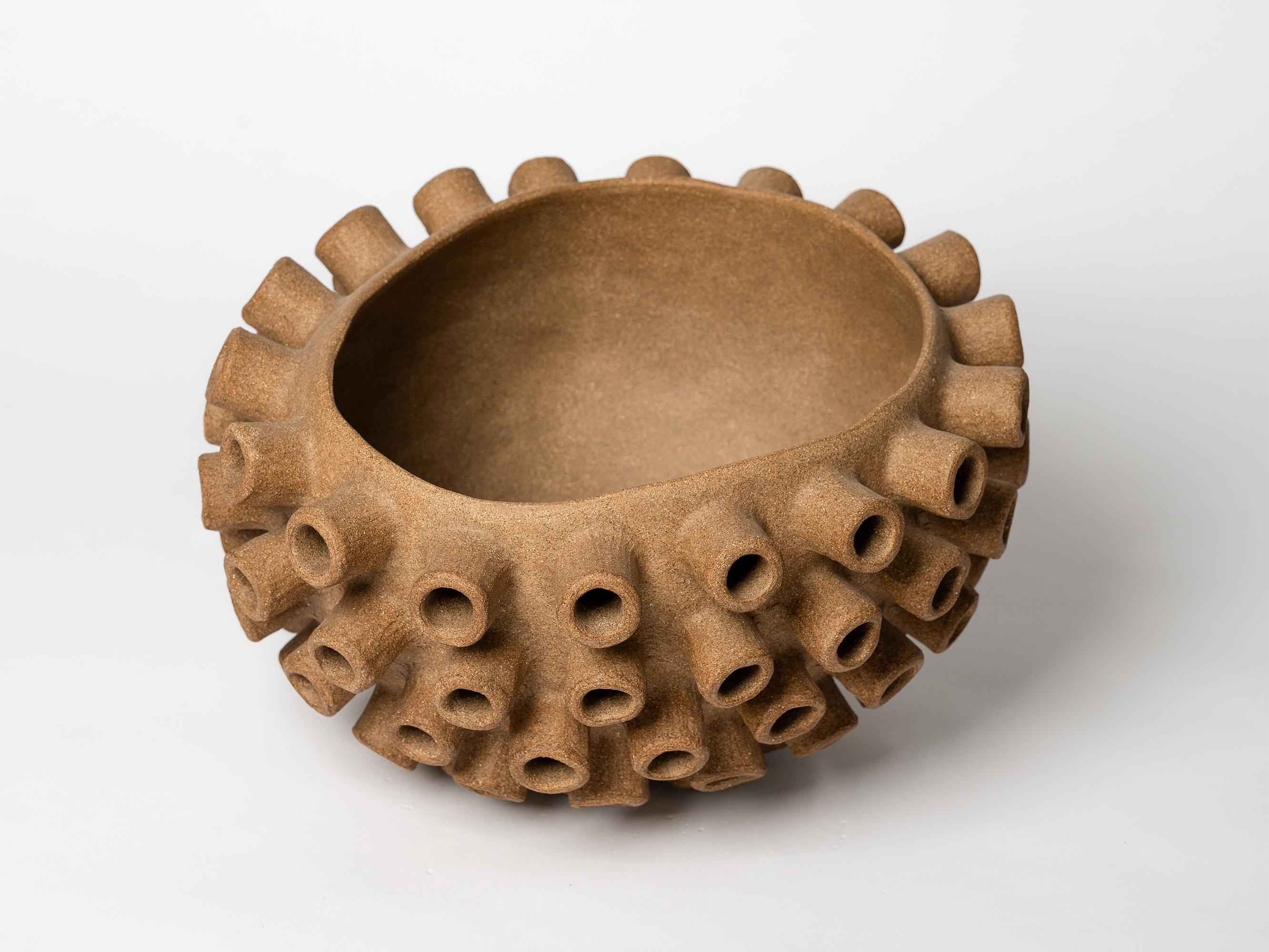 Hand-Crafted Contemporary Handcrafted brown ceramic textured Octopus bowl by Julie Bergeron For Sale