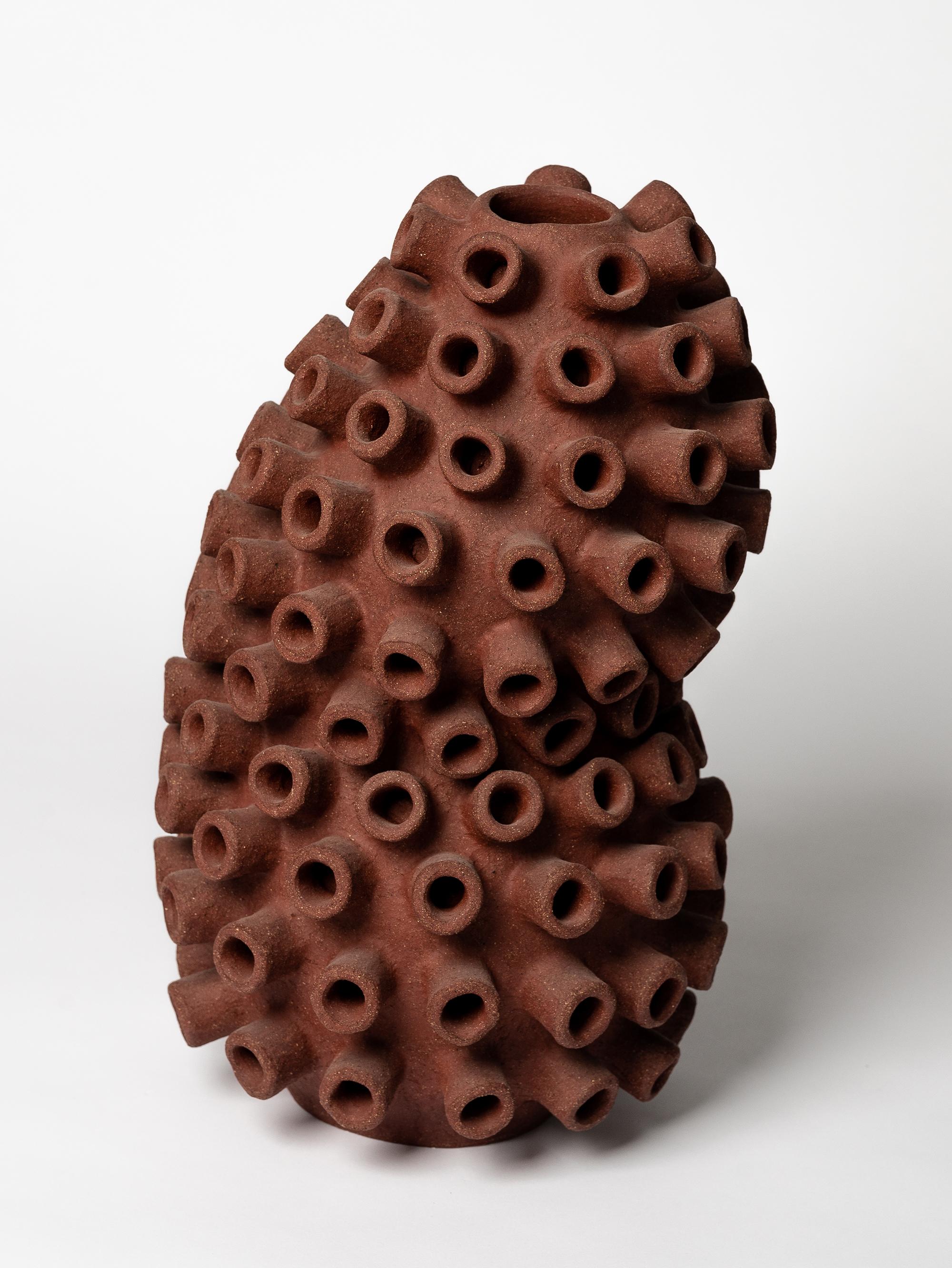 Hand-Crafted Contemporary Handcrafted brown ceramic textured Octopus Vase by Julie Bergeron For Sale