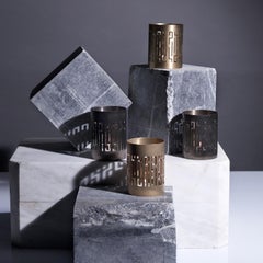 Contemporary Handmade Candle Holder "Potamos" in Brass Cutout Pattern by Anaktae