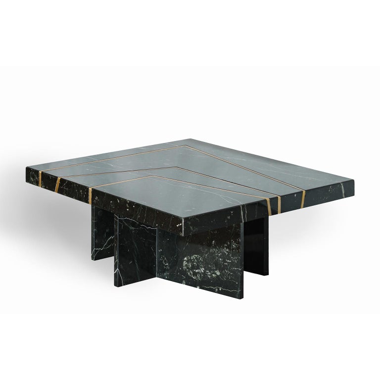 Contemporary Handcrafted Coffee Table In Marble Brass Pattern 1stdibs New York