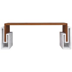Contemporary Handcrafted Console "Alke" in Wood with Marble Pedestals by Anaktae