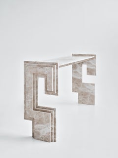 Contemporary Handcrafted Console ICARUS Layered Marble Pedestals/Top, by Anaktae