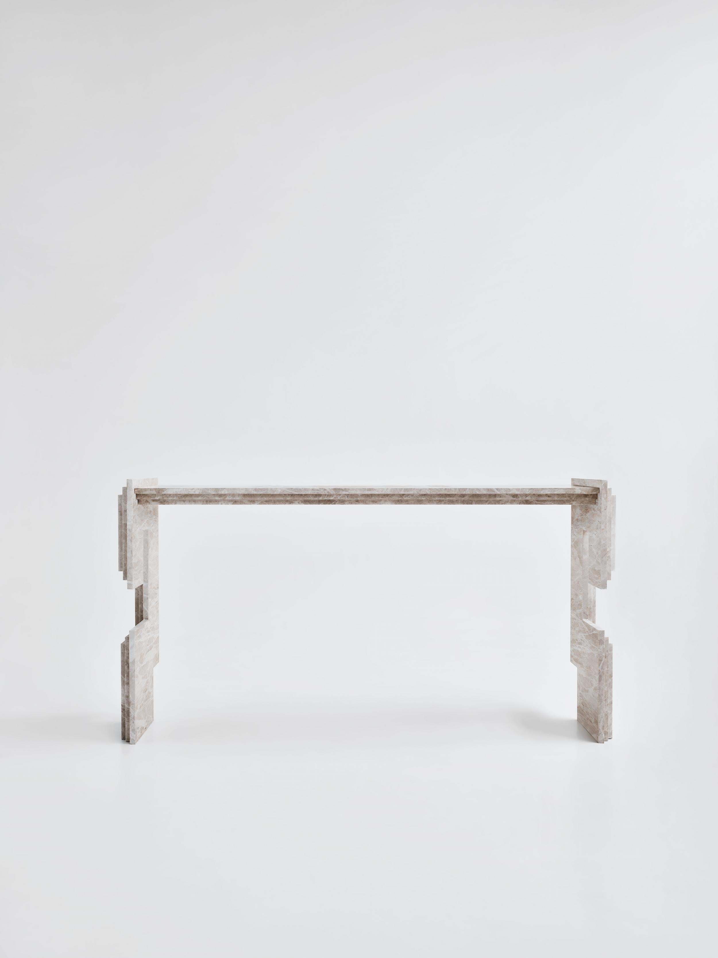 Modern Contemporary Handcrafted Console ICARUS Layered Marble Pedestals/Top, by Anaktae For Sale